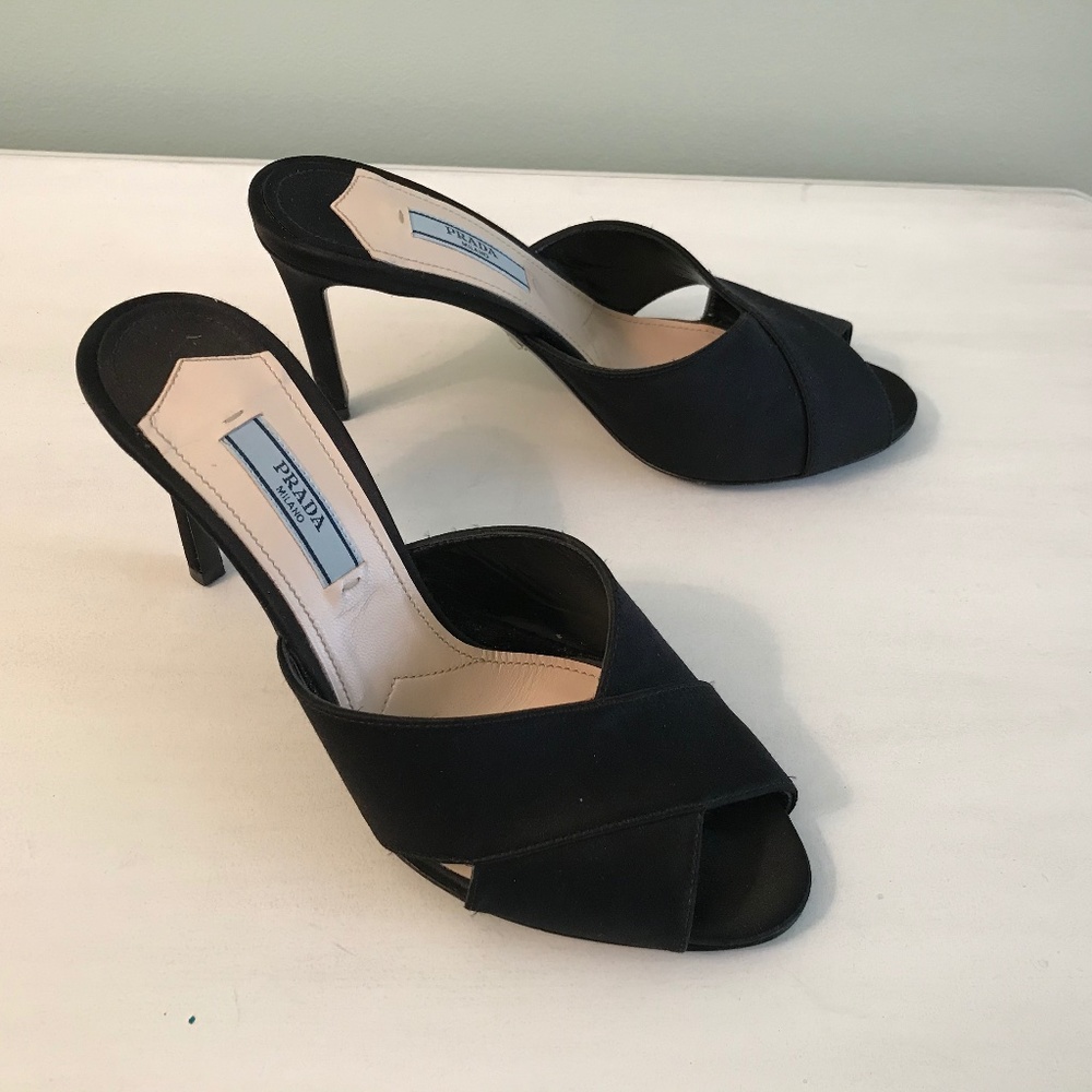 Prada satin mule black heels